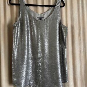 Grey/silver Eileen Fisher sequined silk top, size large